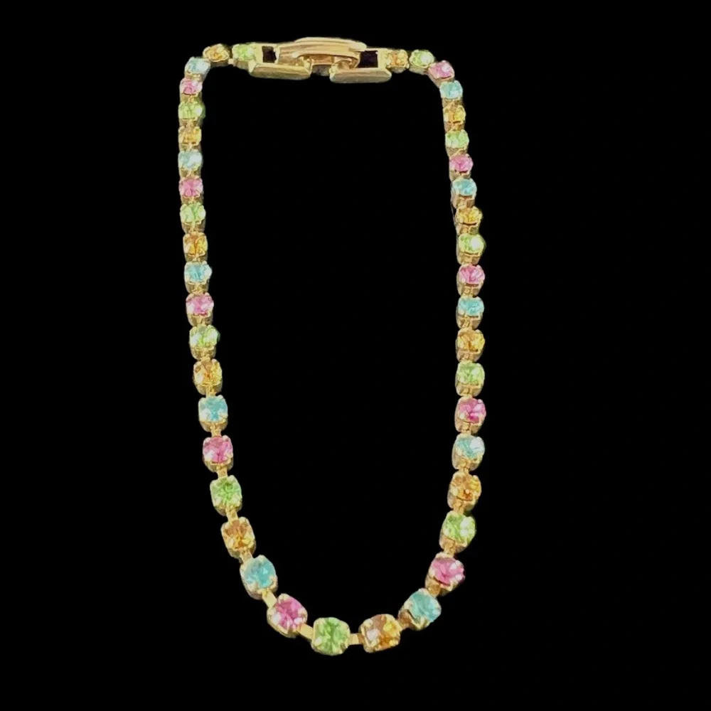 Rainbow Emerald Shaped Crystal Gold Tone Bracelet - Picture 5 of 9